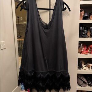 Banana Republic Black Sleeveless Scoop Neck Top with fringe hem